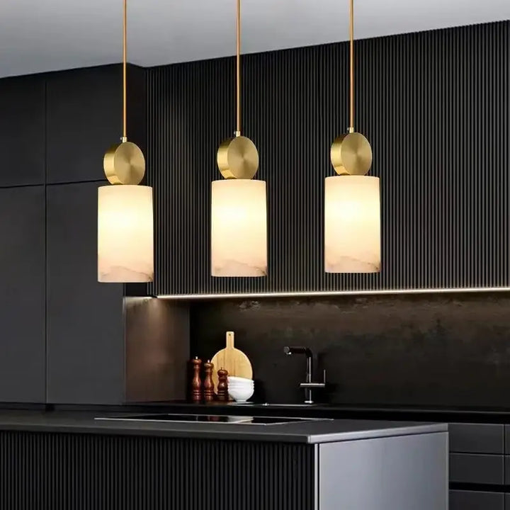 Suspension double en laiton et verre marbré design moderne