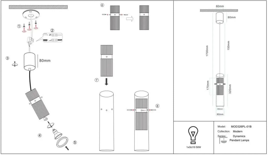 Suspension luminaire dynamics cylindre strié en métal avec finition métallique et sections d’éclairage segmentées