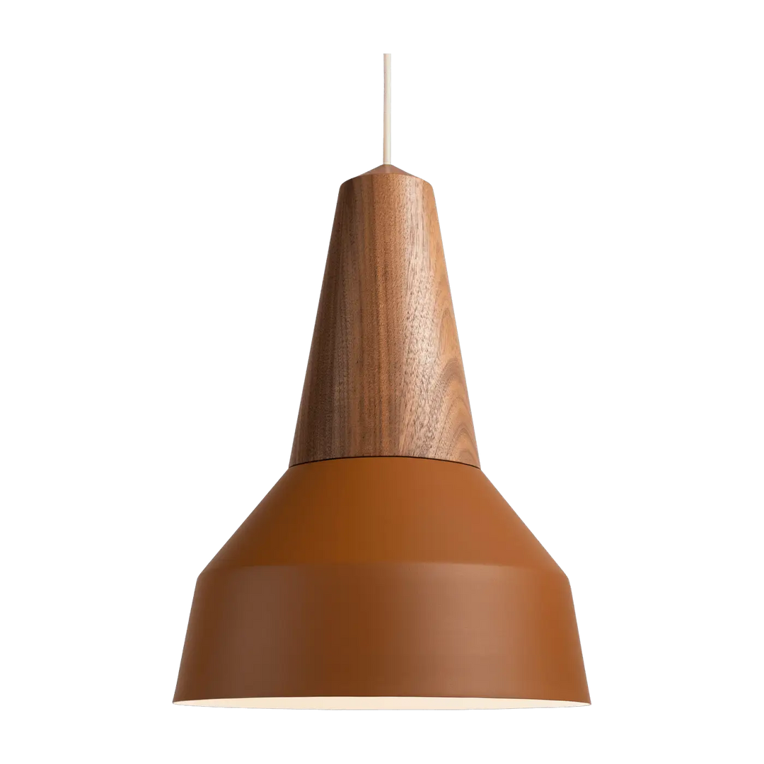 Suspension Eikon Basic en noyer avec abat-jour ambré #couleur_marron