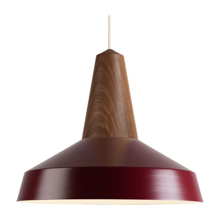 Suspension Eikon Circus en noyer avec abat-jour bourgogne #couleur_rouge