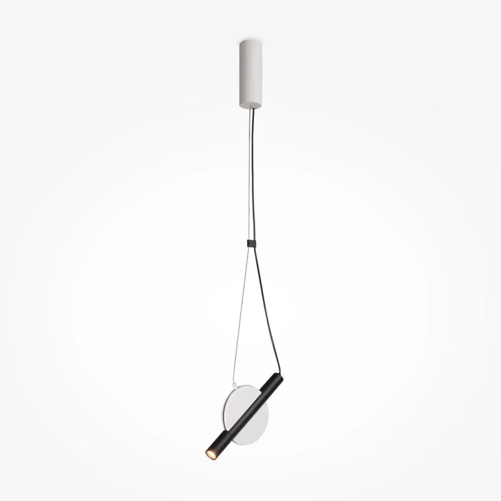 Suspension enigma led noire cylindrique avec diffuseur blanc circulaire orientation réglable design minimaliste