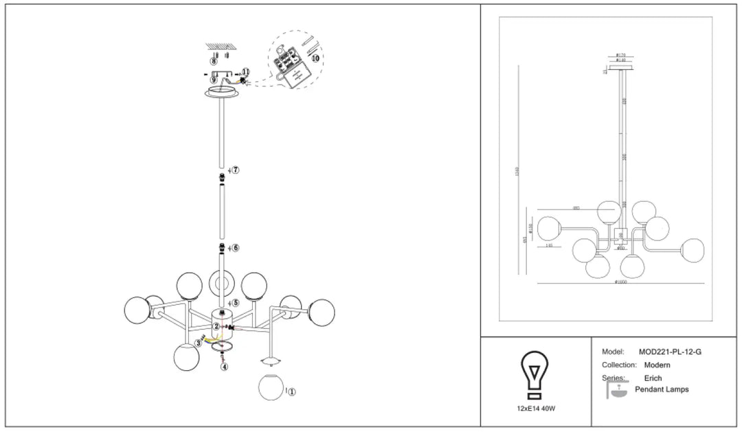 Suspension luminaire suspension erich art déco avec verre soufflé et globes multiples en design asymétrique moderne