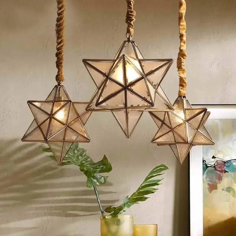 Modern LED Pendant Light Simple Bedroom Living Room Bar Balcony Creative Personality Corridor Glass/copper Star