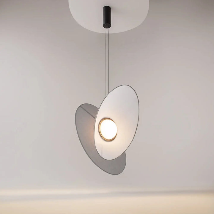 Suspension luminaire evolution double abat-jour blanc moderne avec led intégrée et support plafond noir