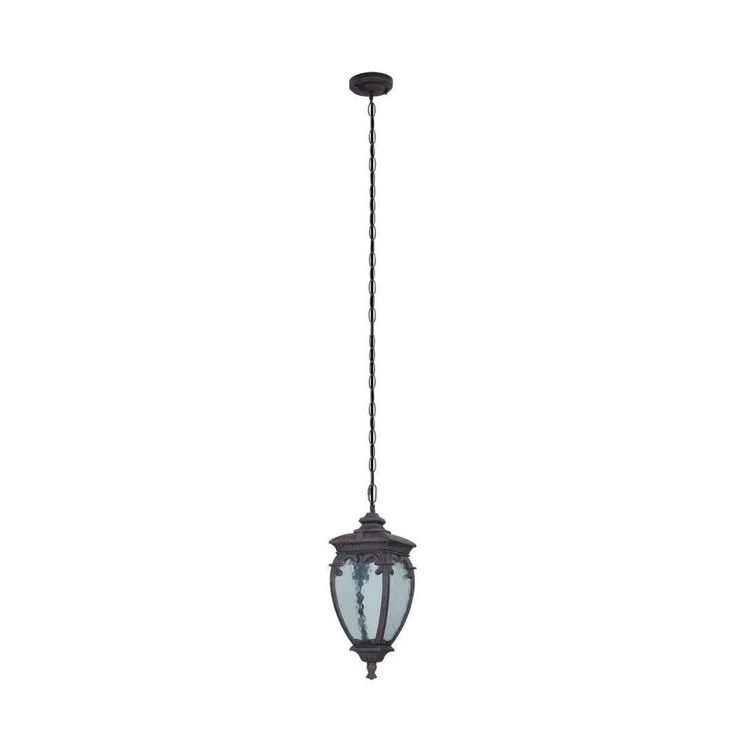 Lanterne baroque en fer forgé noir avec abat-jour en verre texturé suspension extérieure fleur élégante