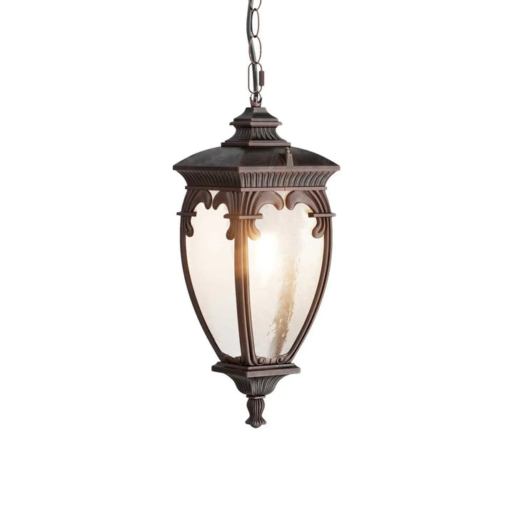 Suspension luminaire fleur lanterne baroque en bronze avec panneau en verre givré texturé pour suspension extérieure