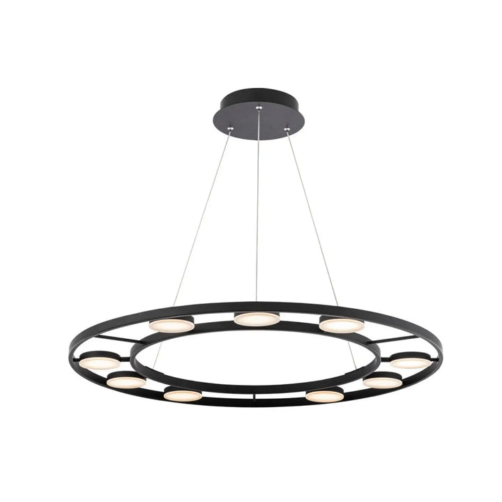 Suspension fad en métal noir avec deux anneaux concentriques et dix spots articulés led ton chaud