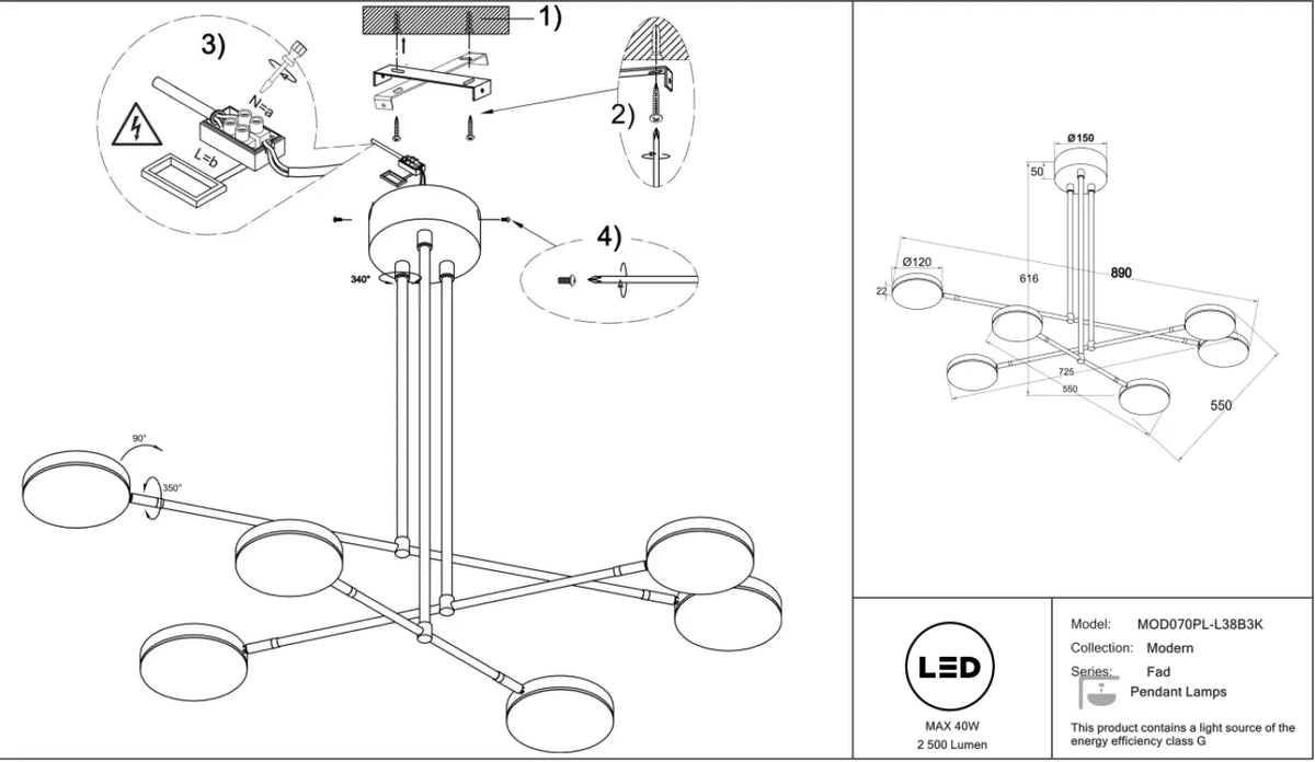Schéma d'installation du luminaire