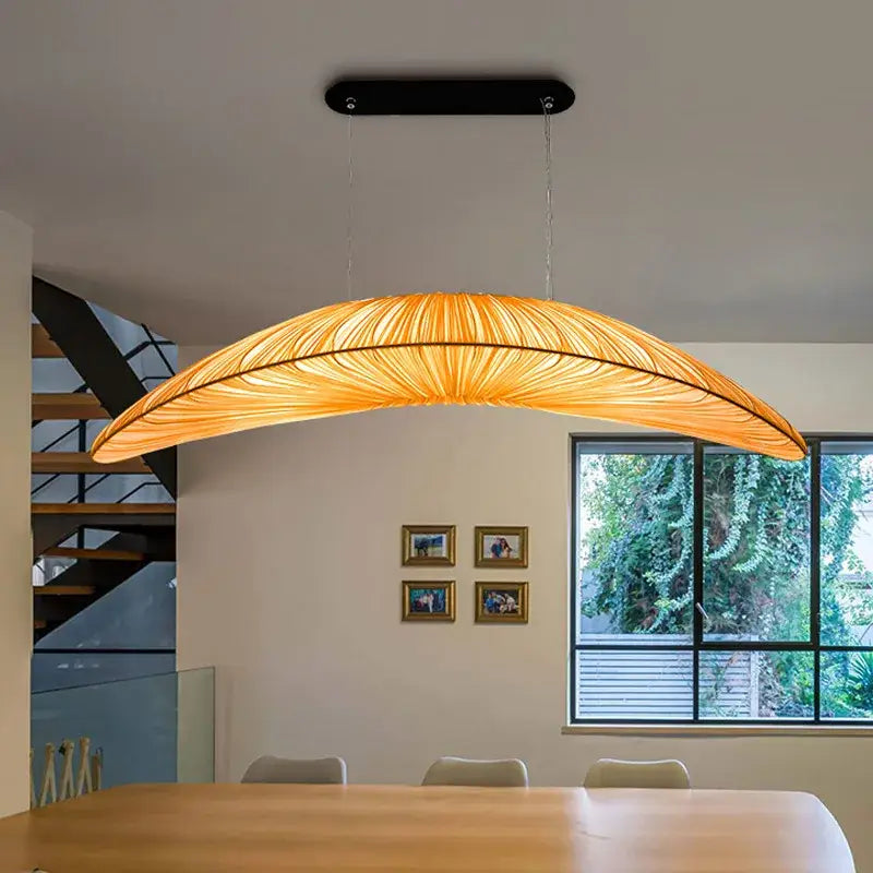 Suspension Feuille XXL en Fibres Naturelles Design Moderne

