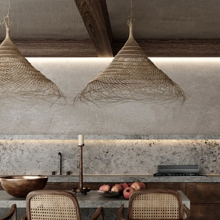 Suspension en fibres naturelles forme conique style bohème chic

