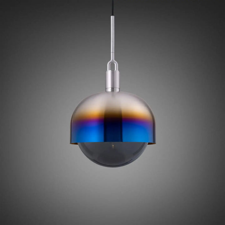 Suspension Forked Large à abat-jour et globe fumé, finition acier brûlé #couleur_multicolore