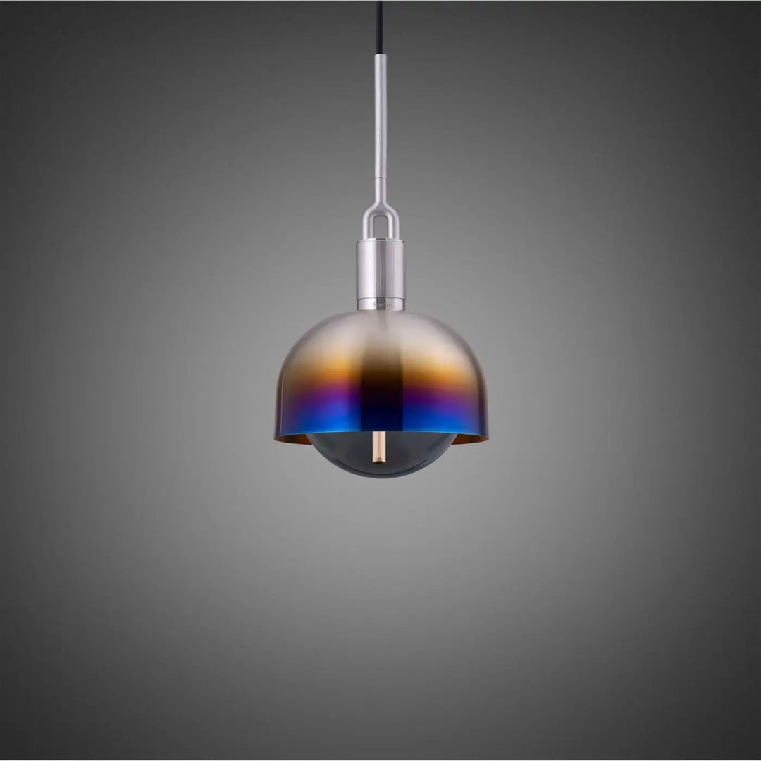 Suspension Forked Medium à abat-jour et globe fumé, finition acier brûlé #couleur_multicolore