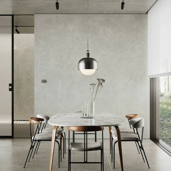 Suspension Forked Large à abat-jour et globe opale #couleur_gris