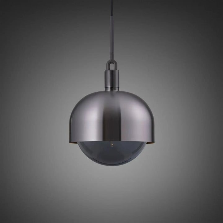 Suspension Forked Large à abat-jour et globe fumé, finition grise #couleur_gris