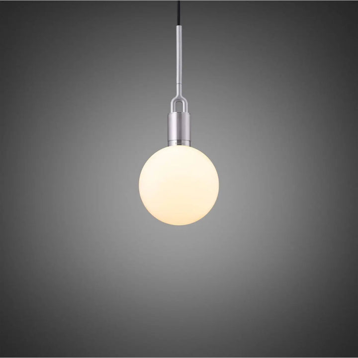 Suspension Forked Medium à globe opale, finition acier #couleur_argent