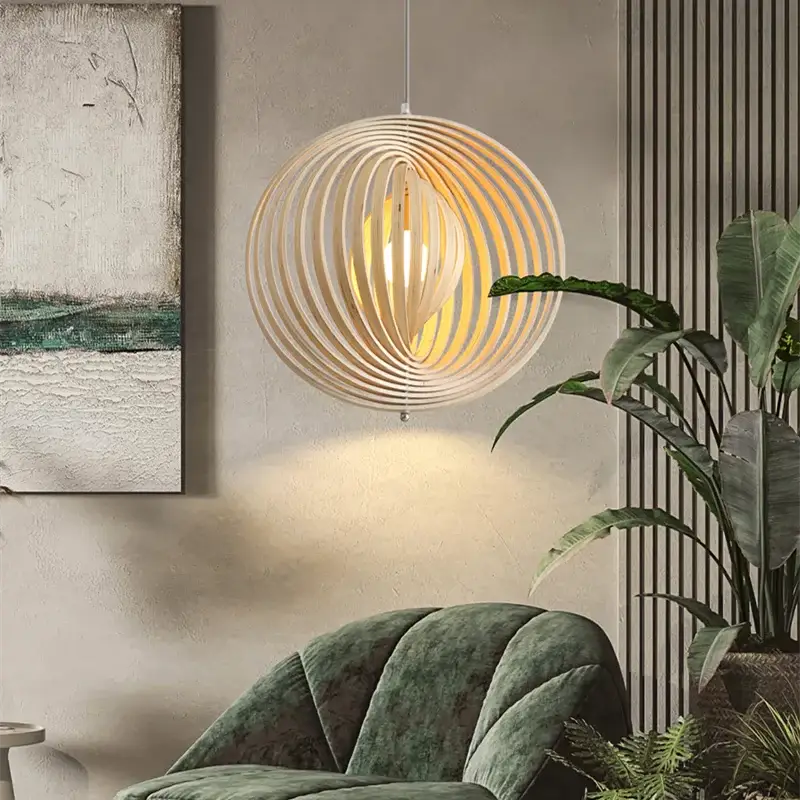 Rotating Moon Pendant Light Nordic Circular Wood Light Fixtures Home Decor Dining Table Light Bedroom Bar Corridor