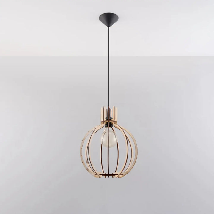Suspension Arancia globe en lamelles de bois naturel, éteinte