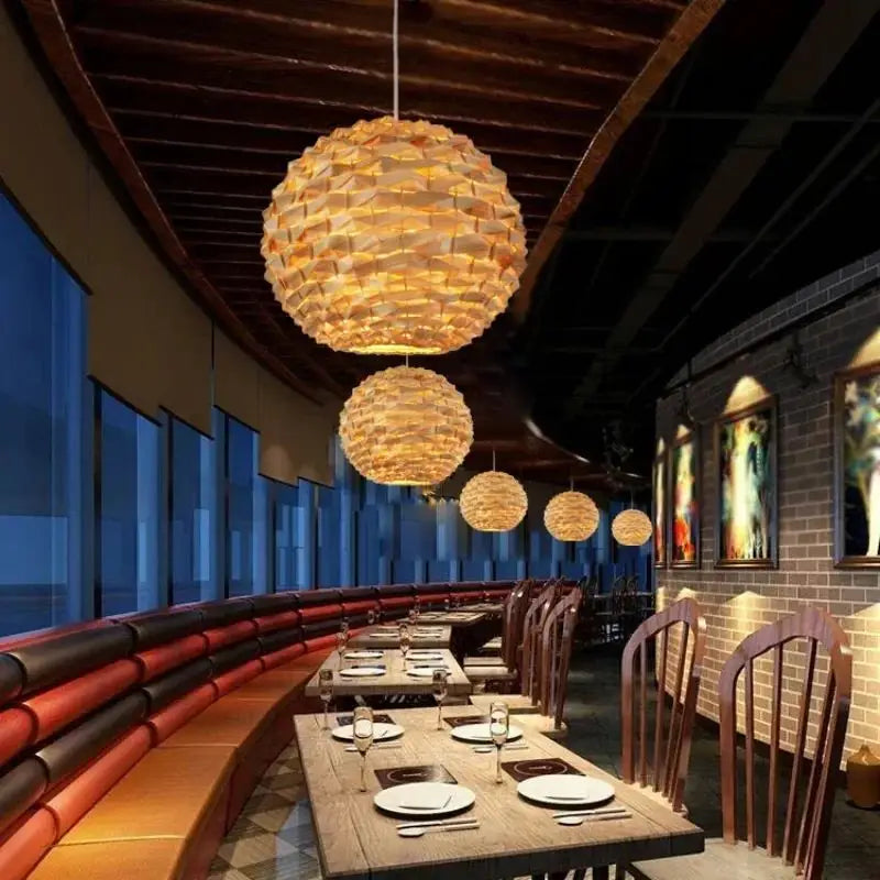 Suspension Globe Tressé Bois Design Scandinave Salle à Manger