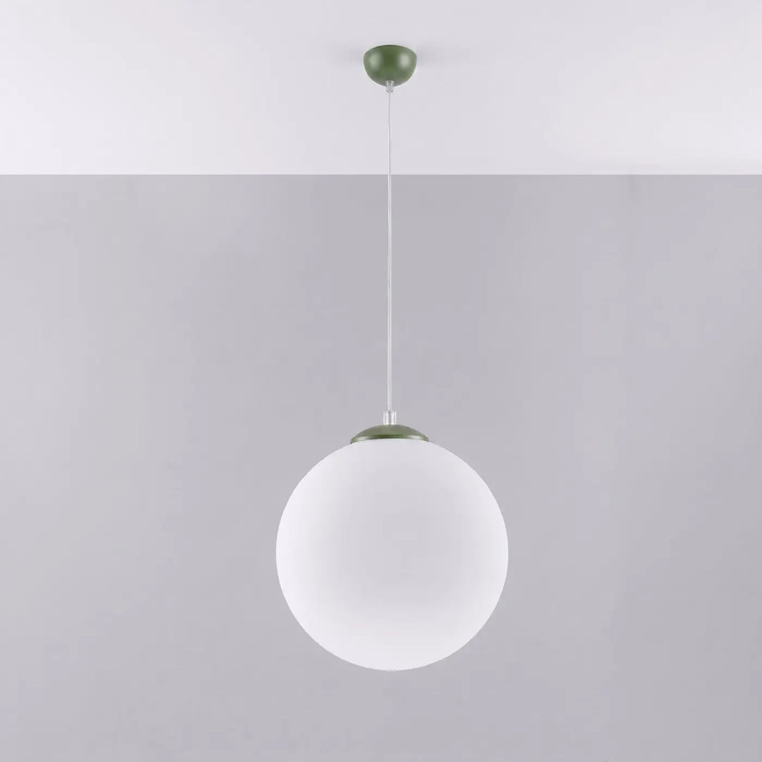 Suspension Ugo à globe en verre blanc et monture vert olive, éteinte