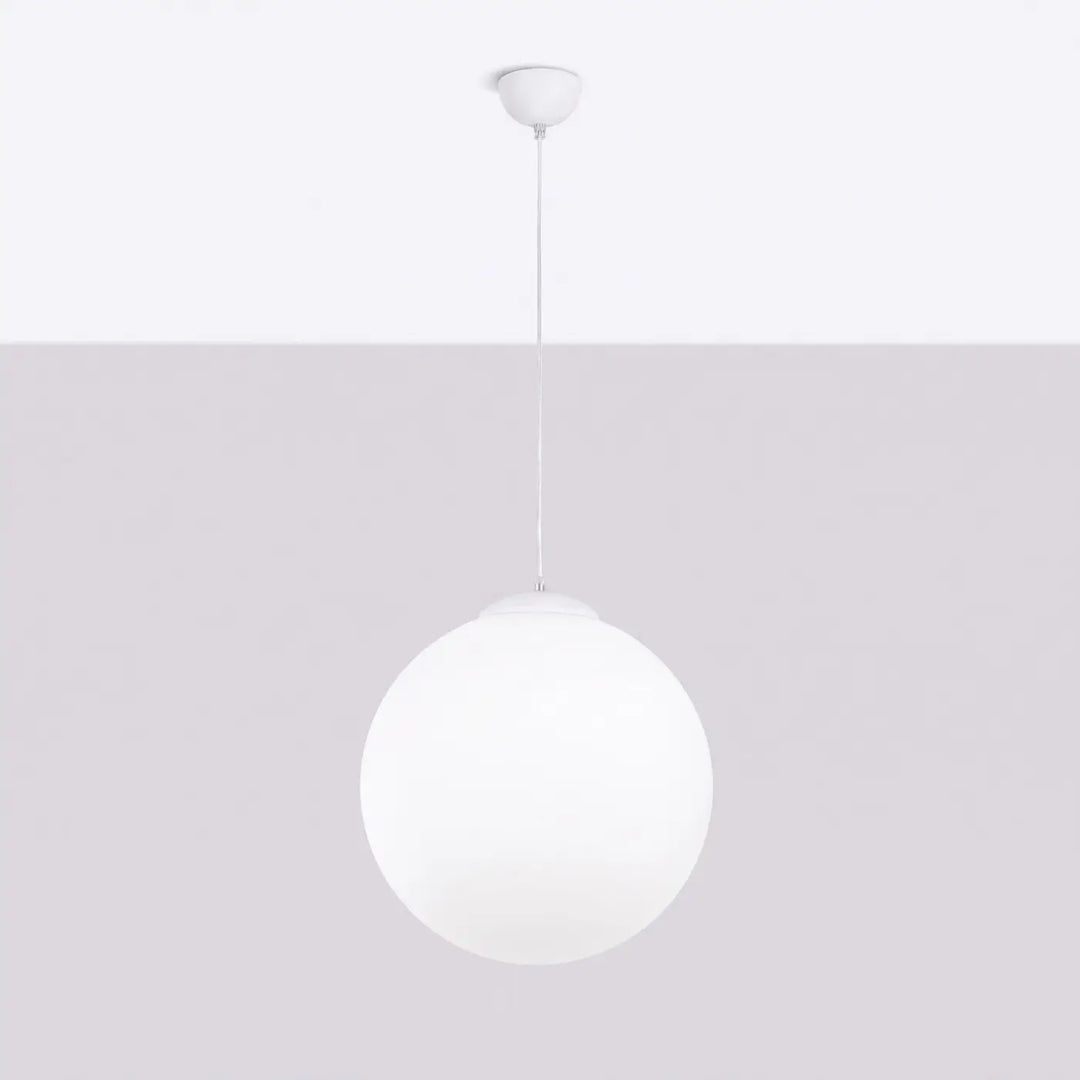 Suspension Ugo à globe en verre blanc et monture blanche, éteinte