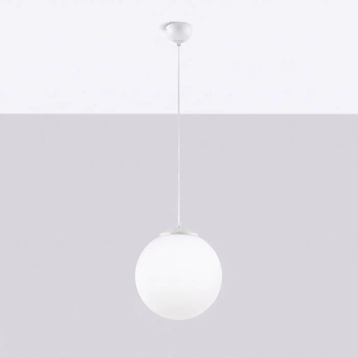Suspension Ugo à globe en verre blanc et monture blanche, éteinte