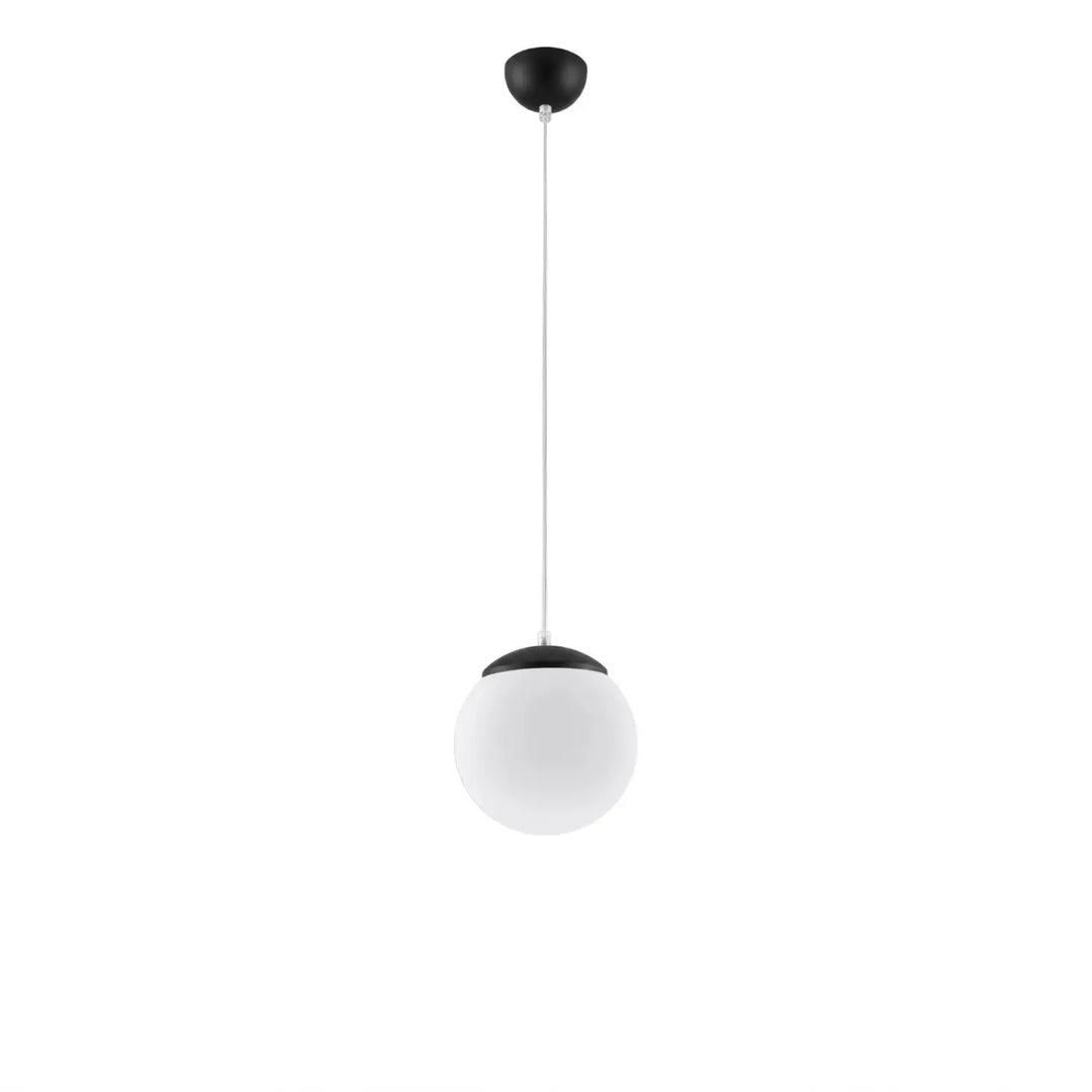 Suspension Ugo à globe en verre blanc et monture noire, éteinte
