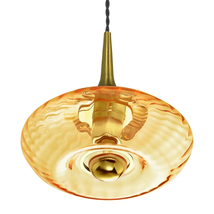Suspension grace en verre soufflé amber avec texture martelée et accents en laiton modèle grace