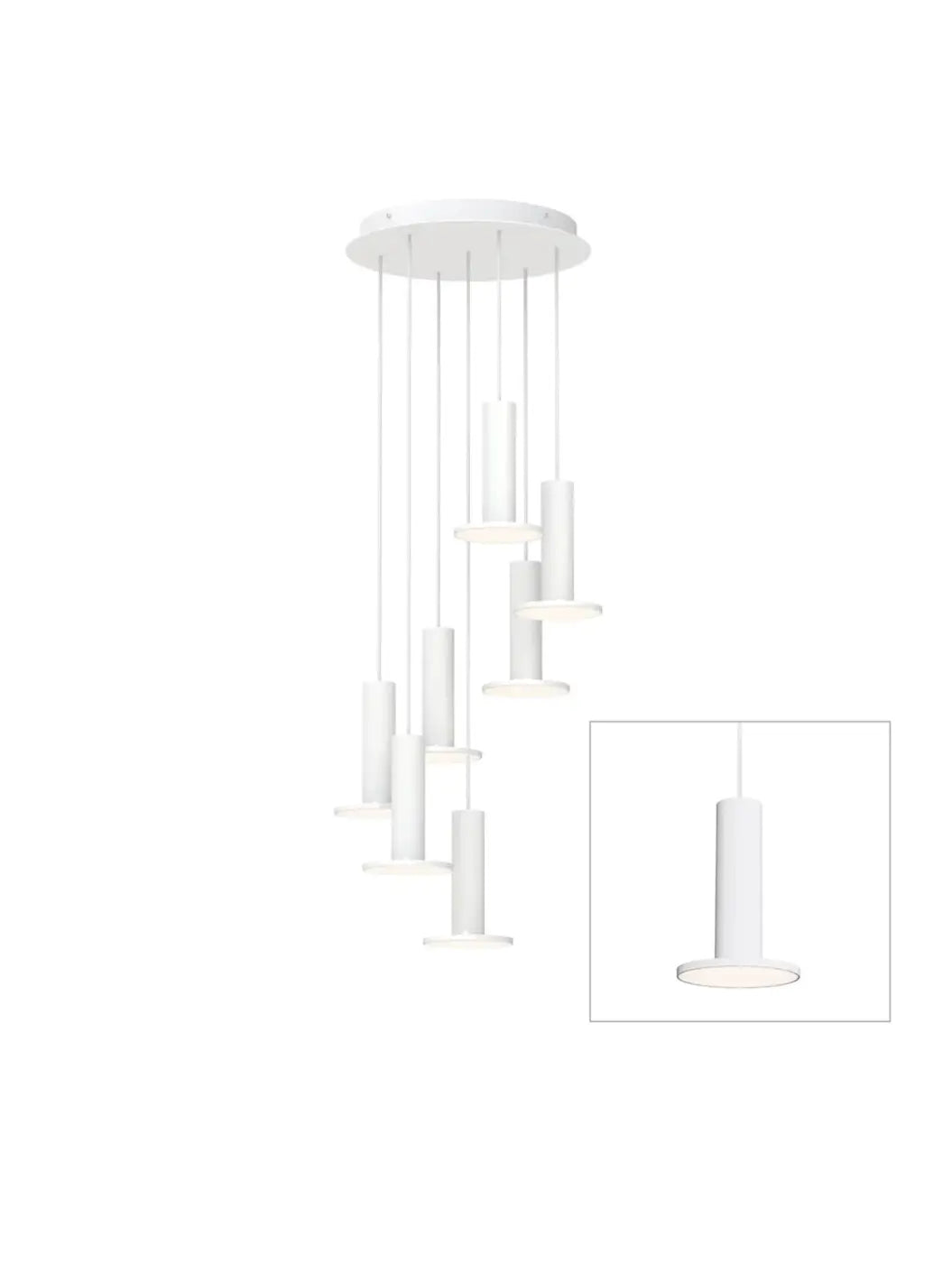 Suspension Cielo Plus Chandelier blanche, grappe de 7 suspensions
