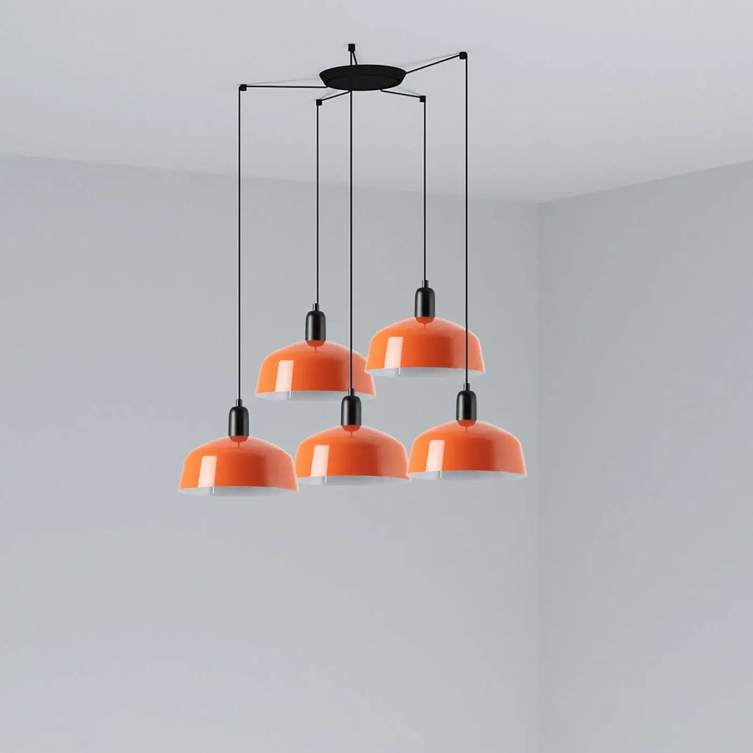 Grappe Tatawin M 5 lumières en métal orange roux de Faro Barcelona