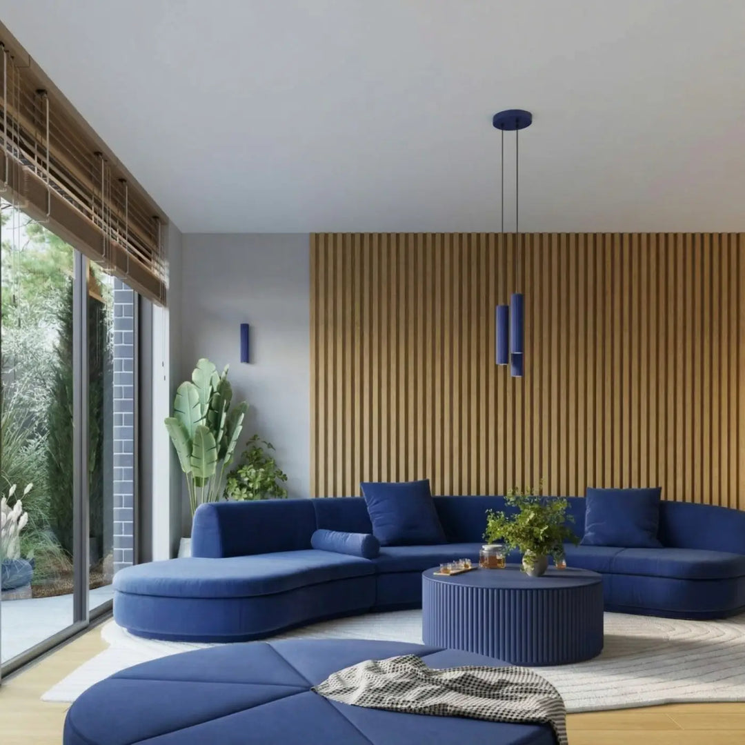Suspension Karbon outremer en grappe de 3 cylindres nervurés dans un intérieur contemporain