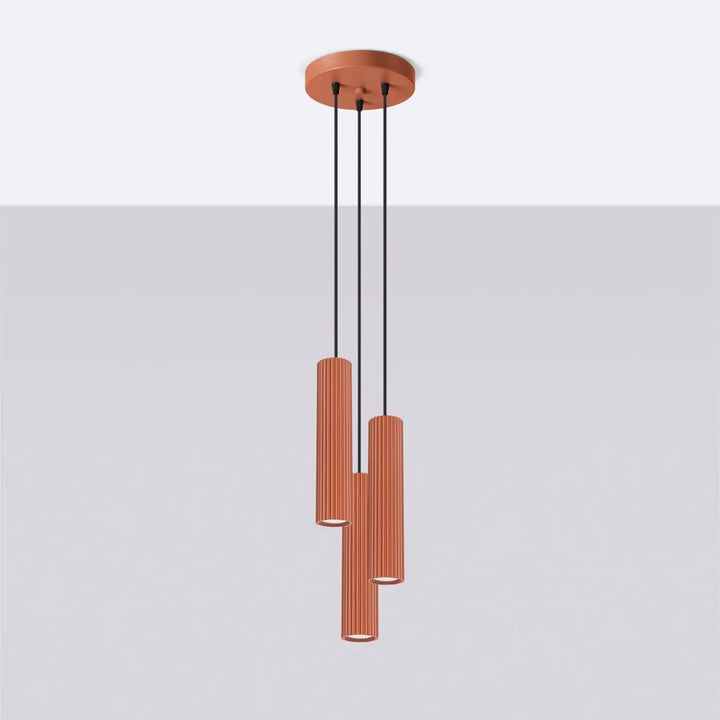 Suspension Karbon ocre rouge en grappe de 3 cylindres nervurés, éteinte