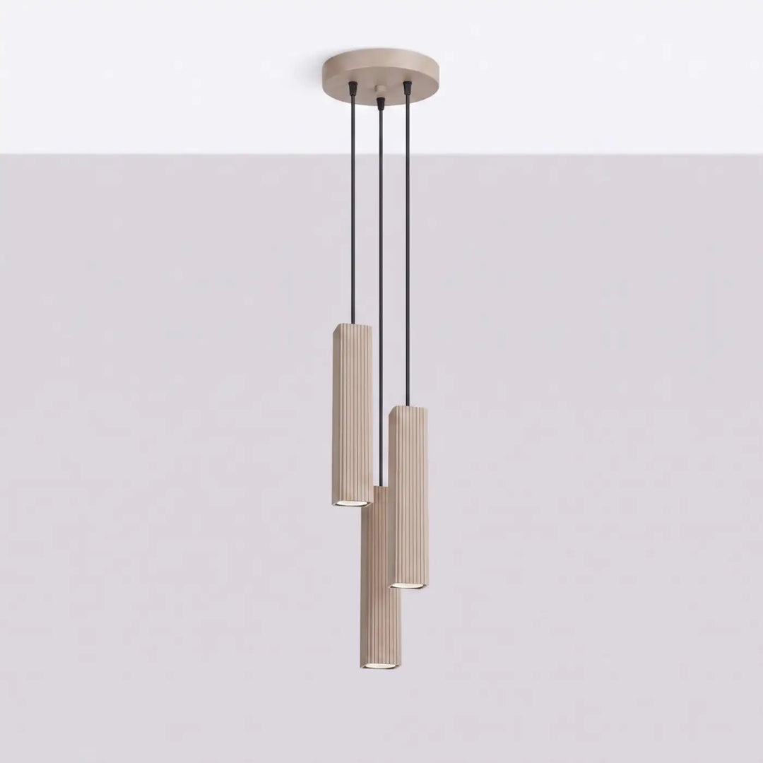 Suspension Rayo taupe en grappe à 3 tubes cannelés, éteinte