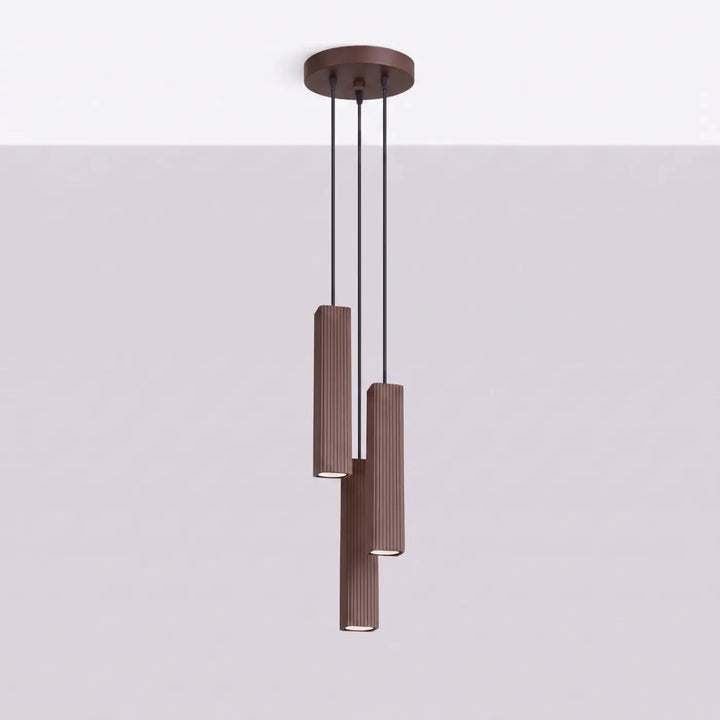 Suspension Rayo marron en grappe à 3 tubes cannelés, éteinte