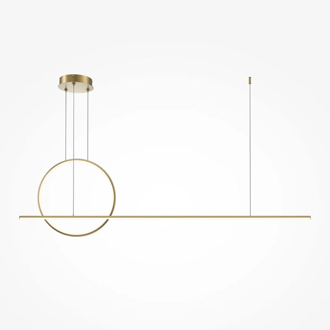 Suspension halo arc lumineux en acier doré avec design minimaliste circulaire et barre horizontale moderne
