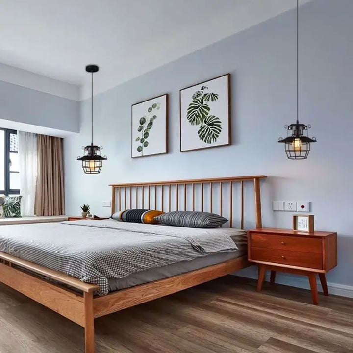 Suspension Industrielle Noire Style Lanterne Métal Et Verre

