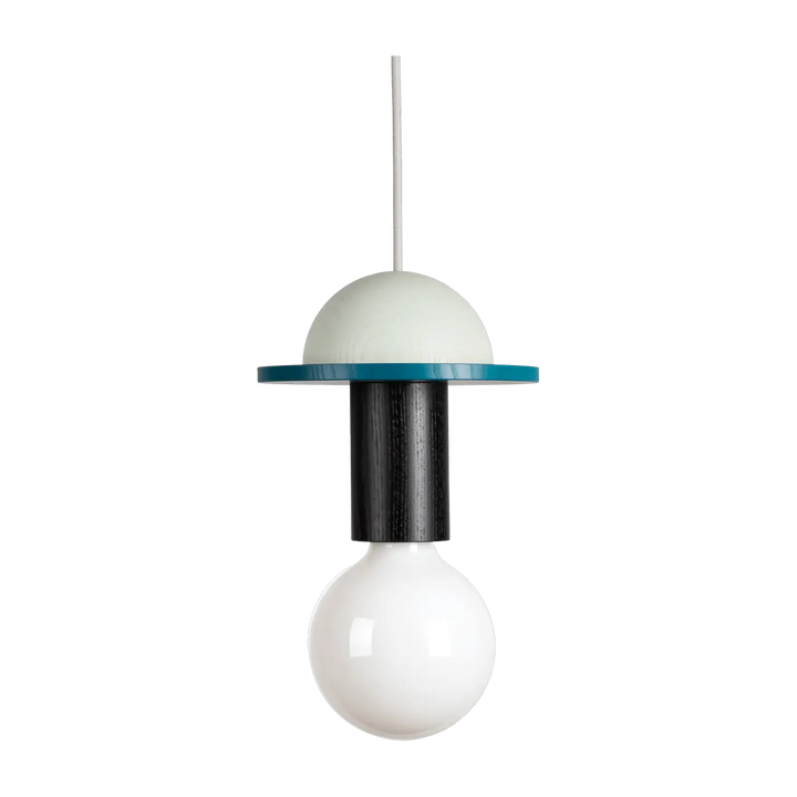 Suspension Junit Crescent en frêne tourné aux tons vert menthe, bleu-vert et noir