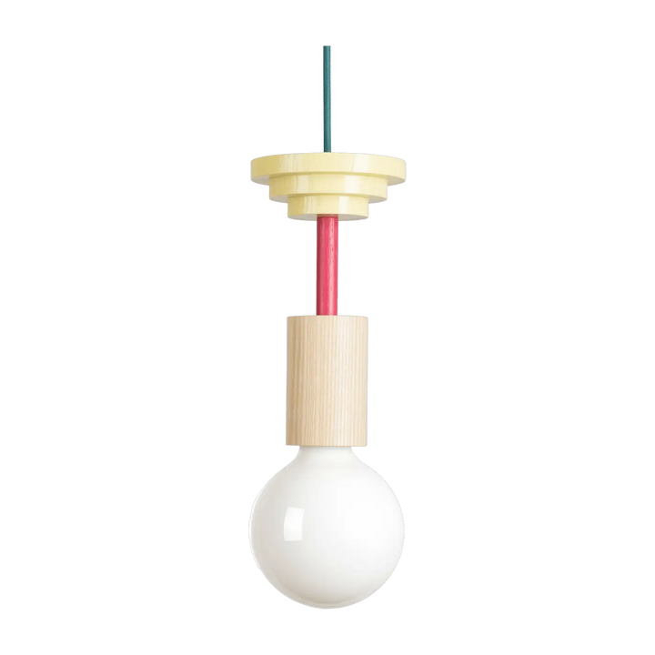 Suspension Junit Mentis en frêne tourné aux tons jaune, magenta et bois naturel