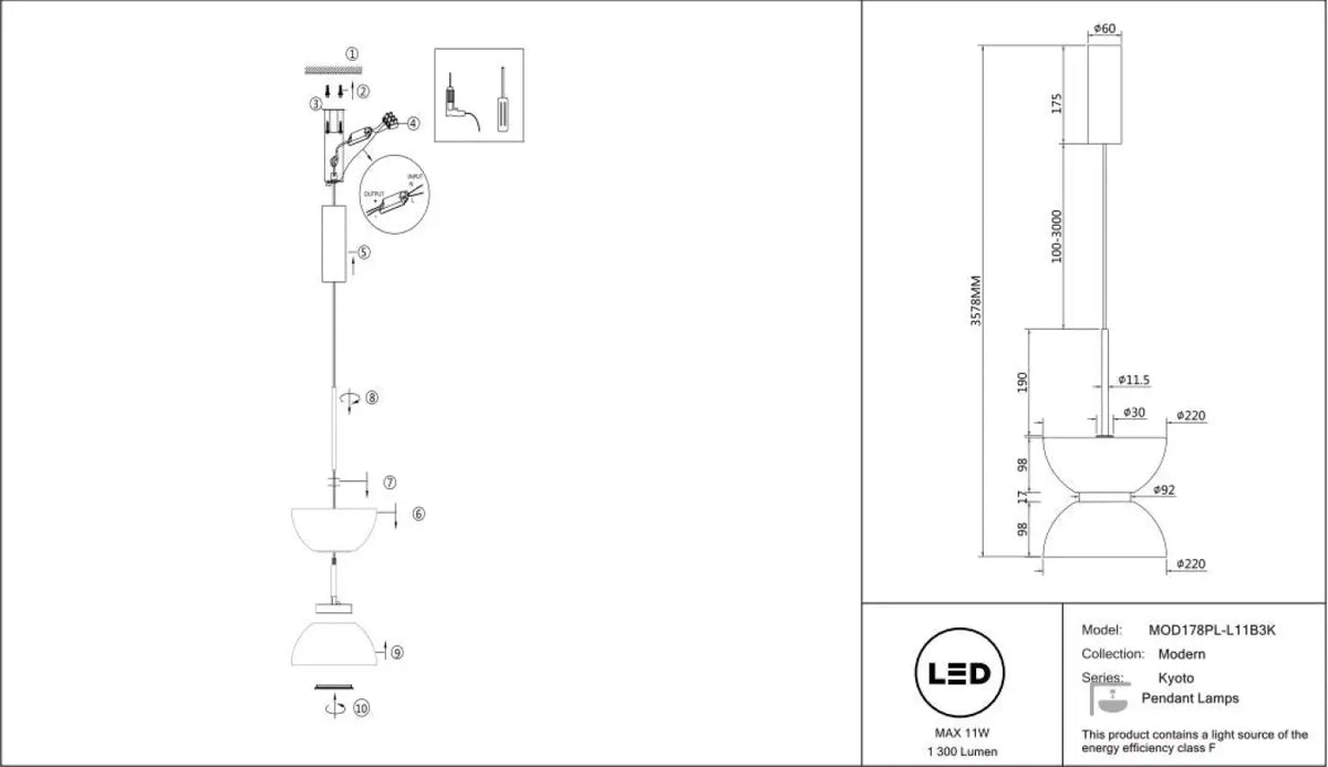 Schéma d'installation du luminaire