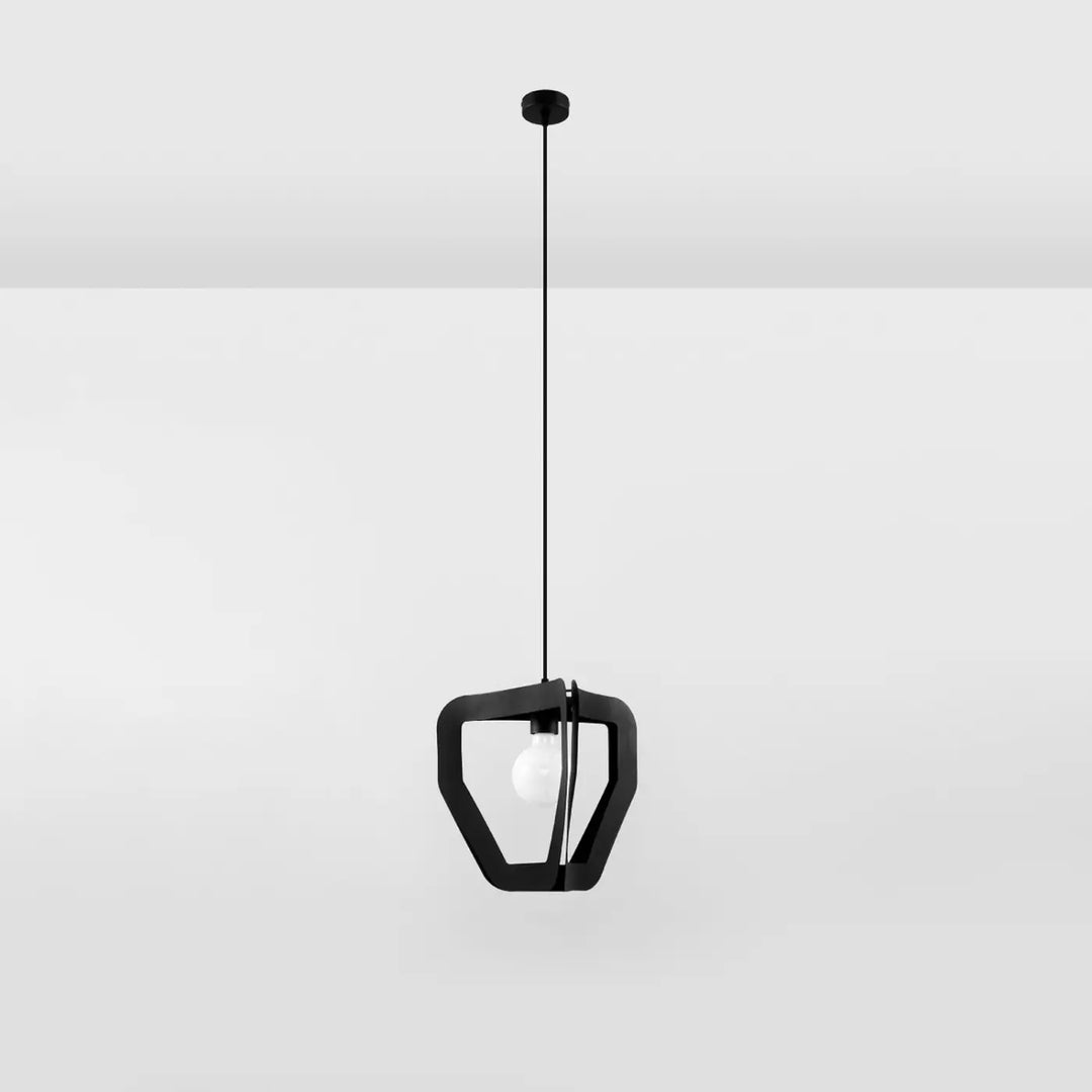Suspension Tres noire en acier à ampoule apparente, éteinte