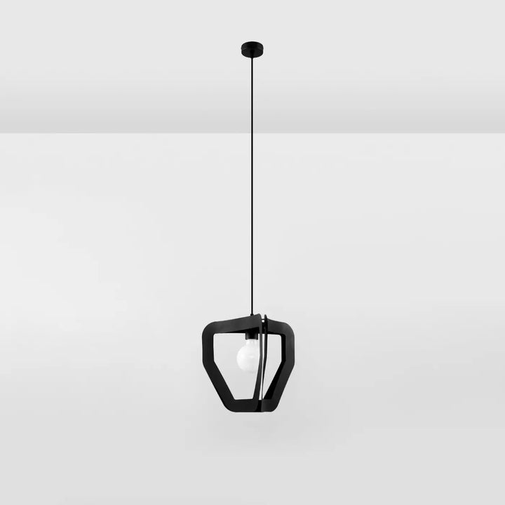 Suspension Tres noire en acier à ampoule apparente, éteinte