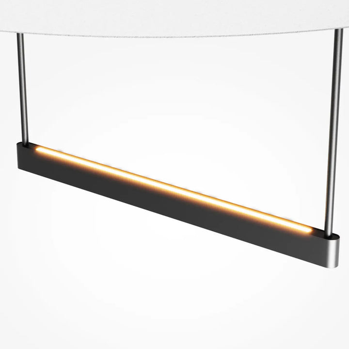 Suspension led noire moderne avec lumière réfléchie chaude suspendue entre deux poteaux en métal pour salle à manger