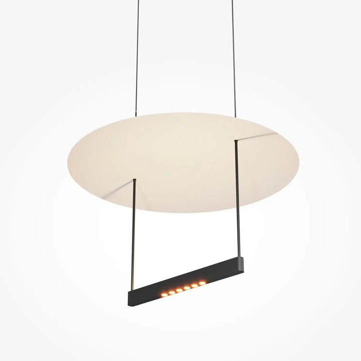 Suspension led ambiance avec abat-jour circulaire mat ivoire et cadre métal noir pour salle à manger lumière réfléchie chaleureuse