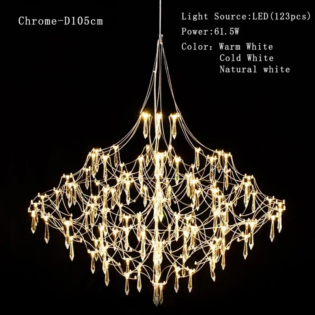 Suspension chrome avec cristaux luminaire design élégant