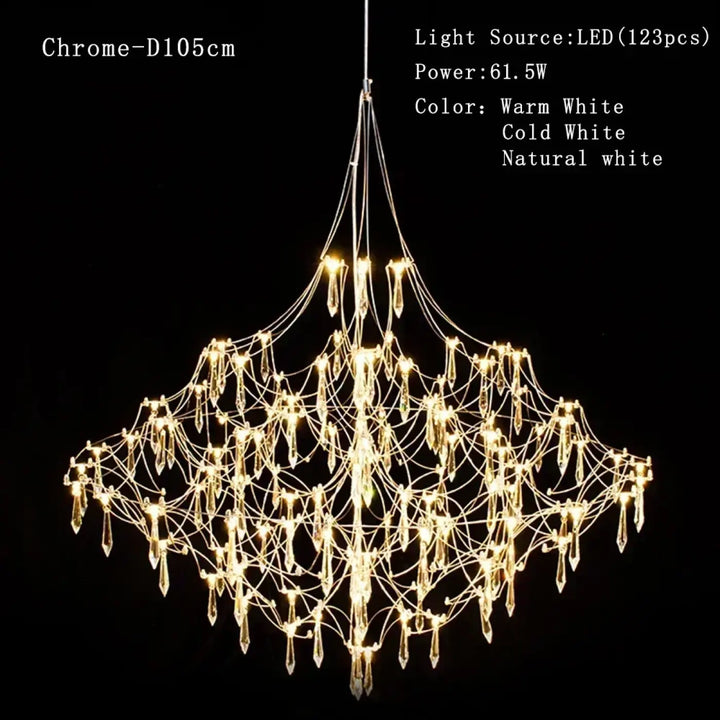 Suspension chrome avec cristaux luminaire design élégant