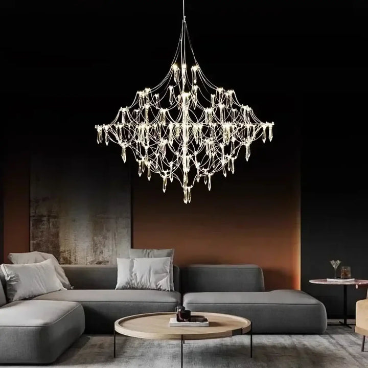 Suspension chrome avec cristaux luminaire design élégant