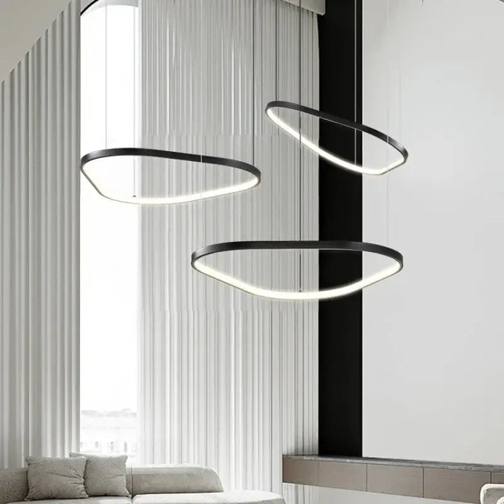 Suspension Led Design Anneaux Noirs Pour Salon Moderne

