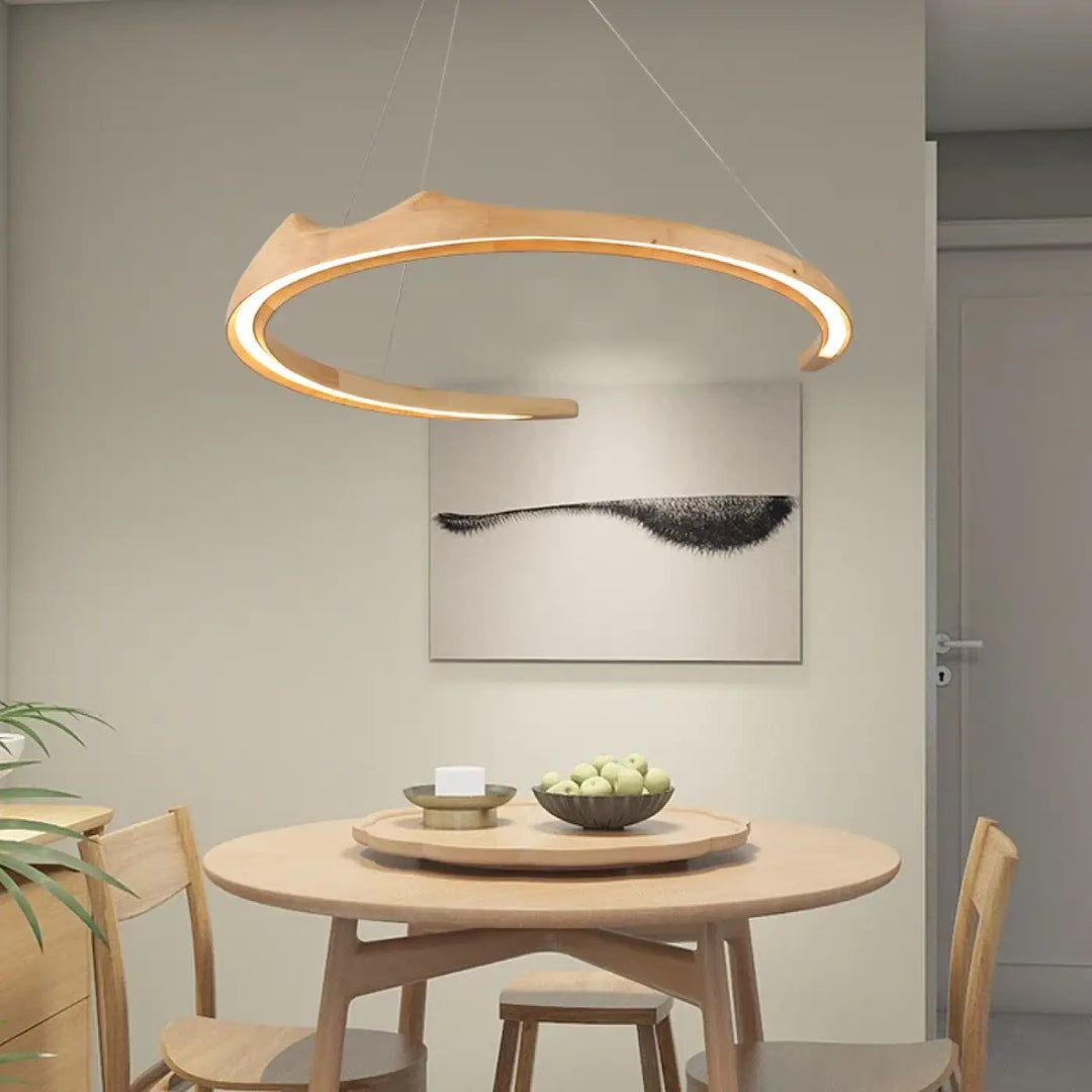 Suspension LED Design Bois Sculptural Moderne Élégance Unique

