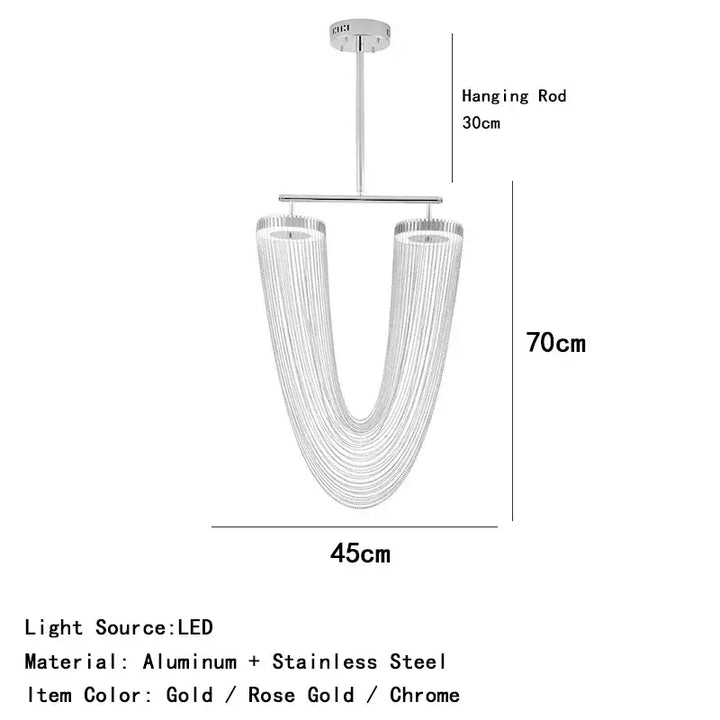 Suspension led design sculptural en u finition métallique
