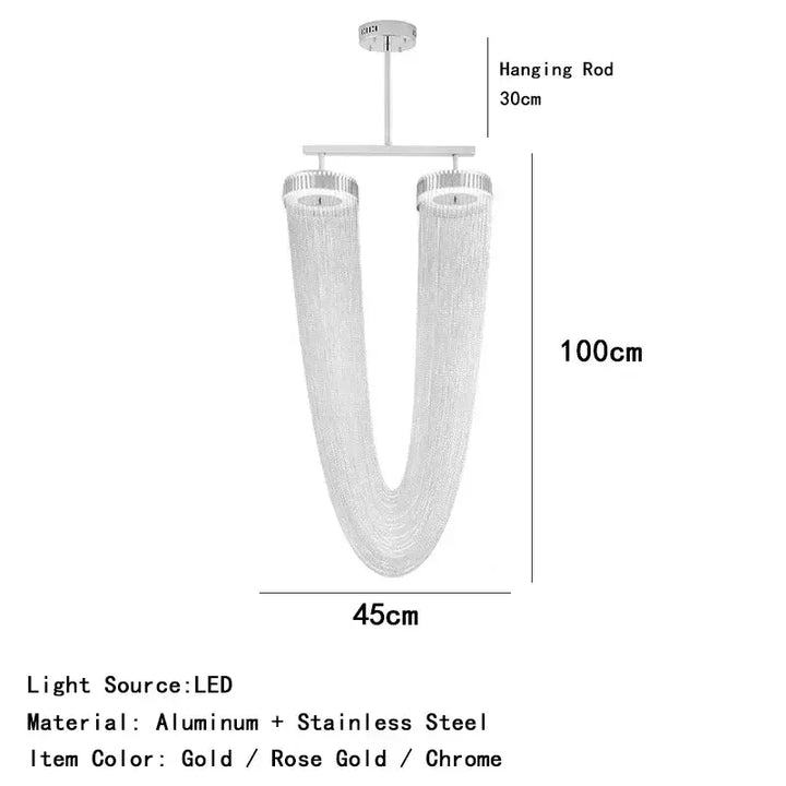 Suspension led design sculptural en u finition métallique