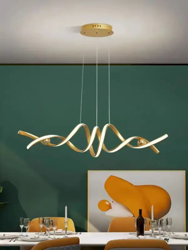 Suspension LED Dorée Design Sculptural Spirale Moderne et Élégante